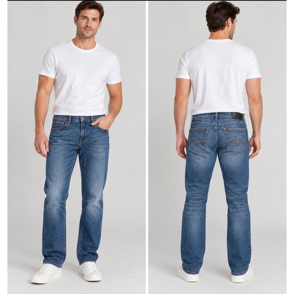 Silver Jeans Co Zac Straight Leg Medium Wash Jeans Men's 32x30 Distressed Fade